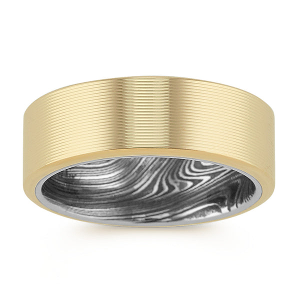 14k Yellow Gold and Damascus Steel Band (8mm)