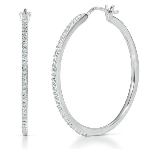DIAMOND HOOP EARRINGS IN STERLING SILVER