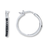 Hoop Earrings Black Diamonds Sterling Silver