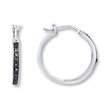 Hoop Earrings Black Diamonds Sterling Silver