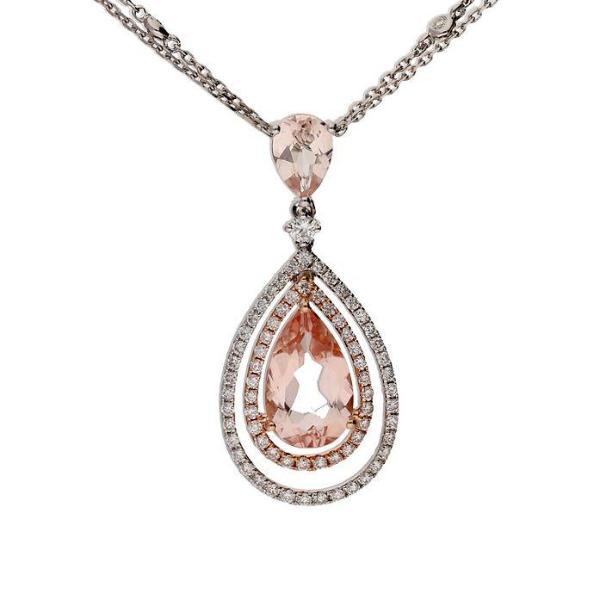 MORGANITE & 1/2 CT. TW. DIAMOND DROP NECKLACE IN 14K WHITE & ROSE GOLD
