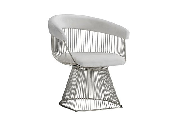 White + Silver Metal Accent Chair