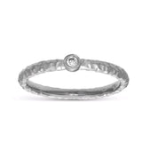 Round Diamond Bezel Set Ring in Hammered White Gold