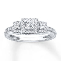 Three-Stone Engagement Ring 3/8 ct tw Diamonds 14K White Gold