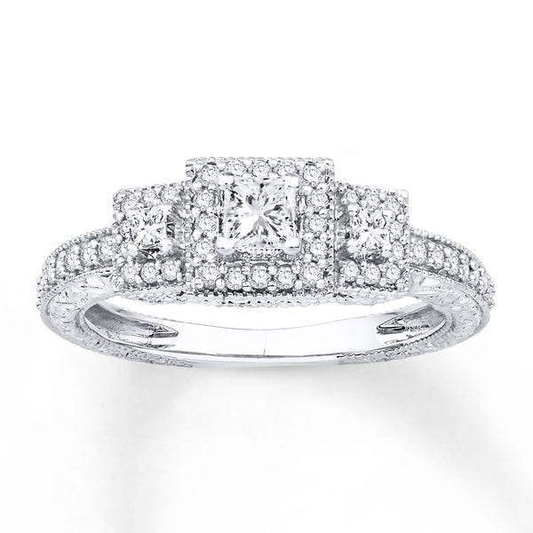Three-Stone Engagement Ring 3/8 ct tw Diamonds 14K White Gold