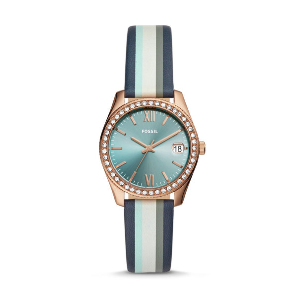 SCARLETTE MINI THREE-HAND DATE STRIPED NAVY LEATHER WATCH