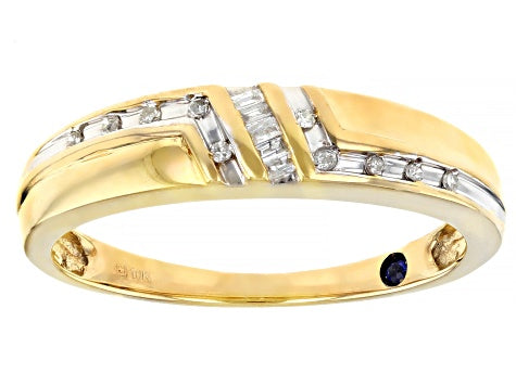White Diamond 10K Yellow Gold Mens Ring 0.10ctw