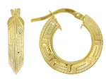 10K Yellow Gold Greek Key Hoop Earrings 10mm