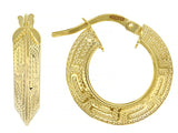 10K Yellow Gold Greek Key Hoop Earrings 10mm