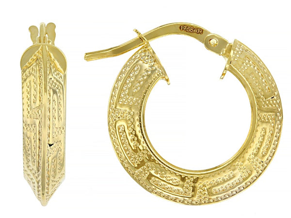 10K Yellow Gold Greek Key Hoop Earrings 10mm