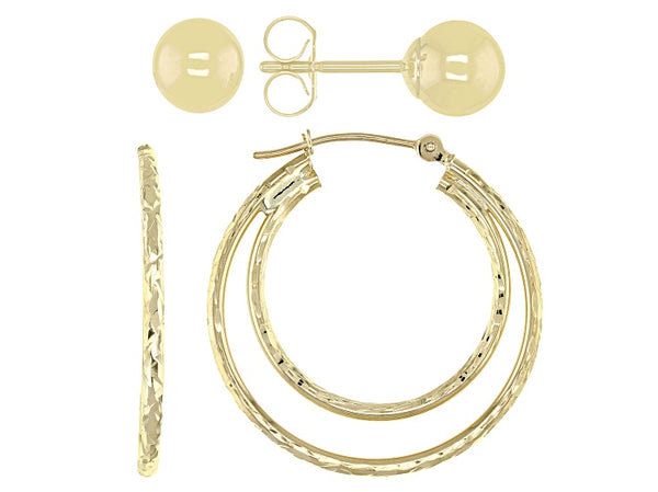 10k Yellow Gold Hoop and Stud Earrings Set