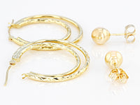 10k Yellow Gold Hoop and Stud Earrings Set