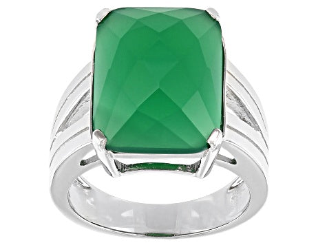 Green Onyx Rhodium Over Sterling Silver Ring