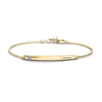 10K Yellow Gold Birthstone Bar Bracelet with 1-5 stones and Cubic Zirconia Stone