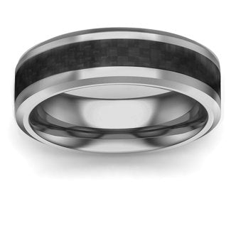 Men's Black Carbon Fiber Inlay Polished Tungsten Ring