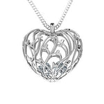 Sterling Silver Organic Caged Hearts Pendant with 2 Cubic Zirconia Stones