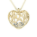 10K Yellow Gold Organic Caged Hearts Pendant with 2 Cubic Zirconia Stones