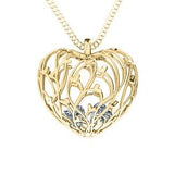 10K Yellow Gold Organic Caged Hearts Pendant with 2 Cubic Zirconia Stones