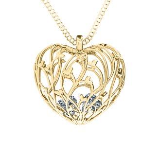 10K Yellow Gold Organic Caged Hearts Pendant with 2 Cubic Zirconia Stones