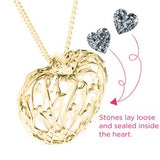 10K Yellow Gold Organic Caged Hearts Pendant with 2 Cubic Zirconia Stones