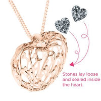 10K Rose Gold Organic Caged Hearts Pendant with 2 Cubic Zirconia Stones