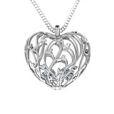 Sterling Silver Organic Caged Hearts Pendant with 2 Cubic Zirconia Stones
