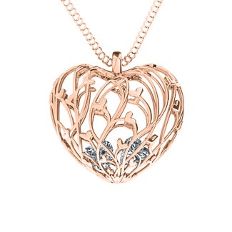 10K Rose Gold Organic Caged Hearts Pendant with 2 Cubic Zirconia Stones