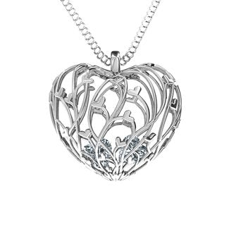Sterling Silver Organic Caged Hearts Pendant with 2 Cubic Zirconia Stones