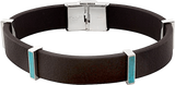 Blue Kingman Turquoise Silver Over Brass Gents Leather Bracelet