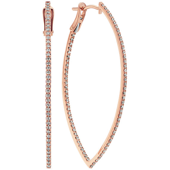 Round Diamond Hoop Earrings in 14k Rose Gold