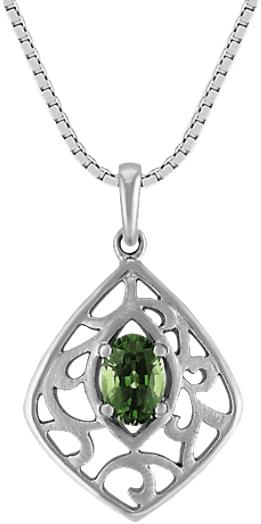 Oval Green Sapphire and Sterling Silver Pendant (18")