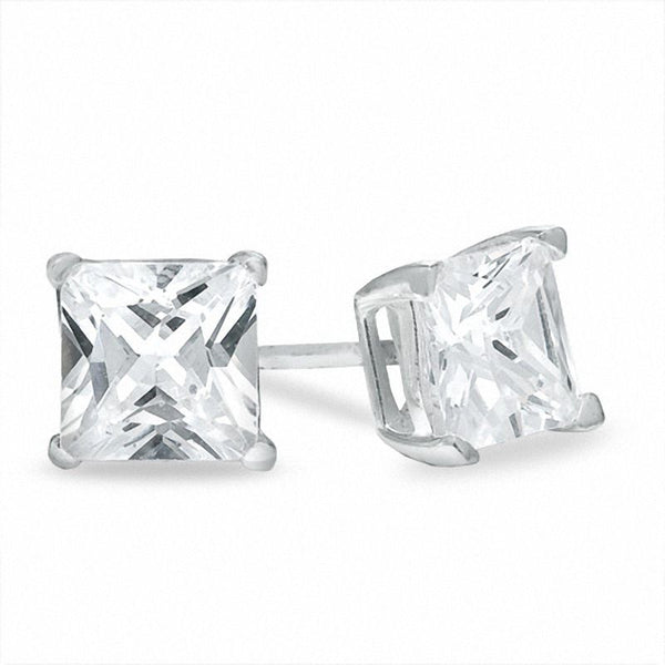 6.0mm Princess-Cut Cubic Zirconia Stud Earrings in Sterling Silver