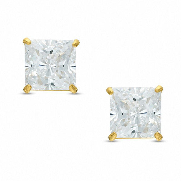 6mm Square-Cut Cubic Zirconia Stud Earrings in 10K Gold