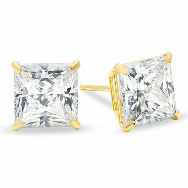 7mm Square-Cut Cubic Zirconia Stud Earrings in 10K Gold