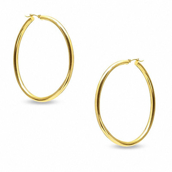 10K Gold 50mm Polished Hoop Earrings