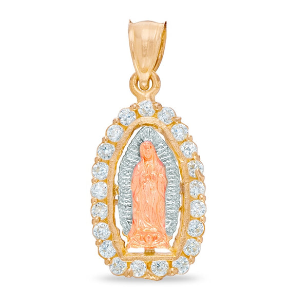 Cubic Zirconia Our Lady of Guadalupe Charm in 10K Tri-Tone Gold