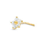 024 Gauge Cubic Zirconia Flower L-Shape Nose Stud in 14K Gold