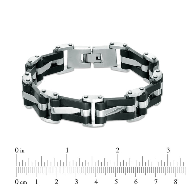 Men's Shaquille O'Neal Wavy Link Bracelet in Stainless Steel and Black IP - 8.5"