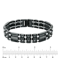 Men's Shaquille O'Neal 0.28 CT. T.W. Diamond Triple Row Link Bracelet in Stainless Steel and Black IP - 8.75"