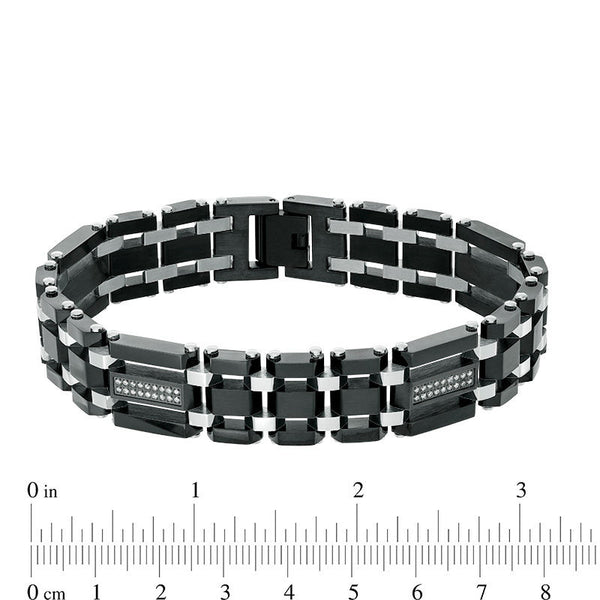 Men's Shaquille O'Neal 0.28 CT. T.W. Diamond Triple Row Link Bracelet in Stainless Steel and Black IP - 8.75"