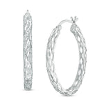 18mm Diamond-Cut Oval Hoop Earrings in Sterling Silver