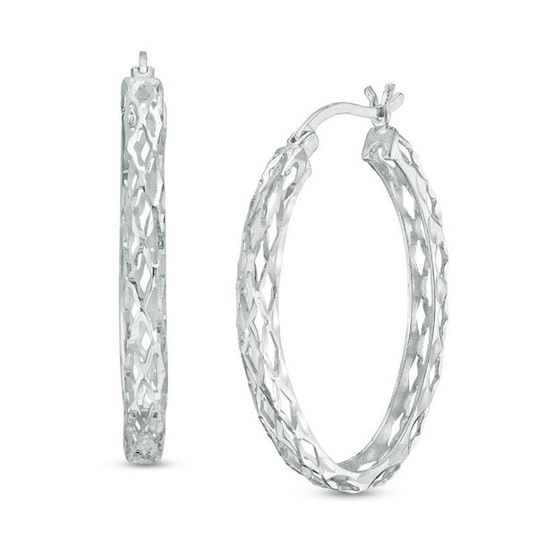 18mm Diamond-Cut Oval Hoop Earrings in Sterling Silver