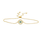 Multi-Color Cubic Zirconia Evil Eye Bolo Bracelet in 10K Gold - 9.5"