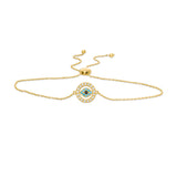 Multi-Color Cubic Zirconia Evil Eye Bolo Bracelet in 10K Gold - 9.5"