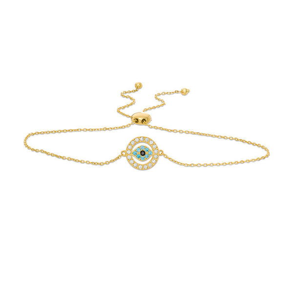 Multi-Color Cubic Zirconia Evil Eye Bolo Bracelet in 10K Gold - 9.5"