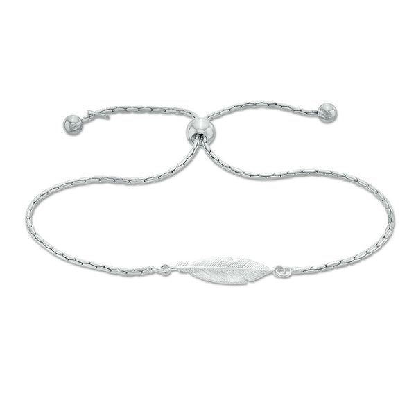 Feather Beaded Bolo Bracelet in Sterling Silver - 9"
