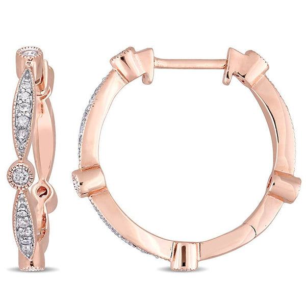 1/3 CT. T.W. Diamond Alternating Vintage-Style Hoop Earrings in 10K Rose Gold