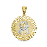 Men's Jesus Head Curb Chain Frame Medallion Necklace Charm in 10K Two-Tone Gold