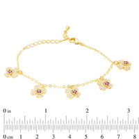 Child's Cubic Zirconia Clover with Enamel Ladybug Charm Bracelet in Brass with 18K Gold Plate - 5.5"