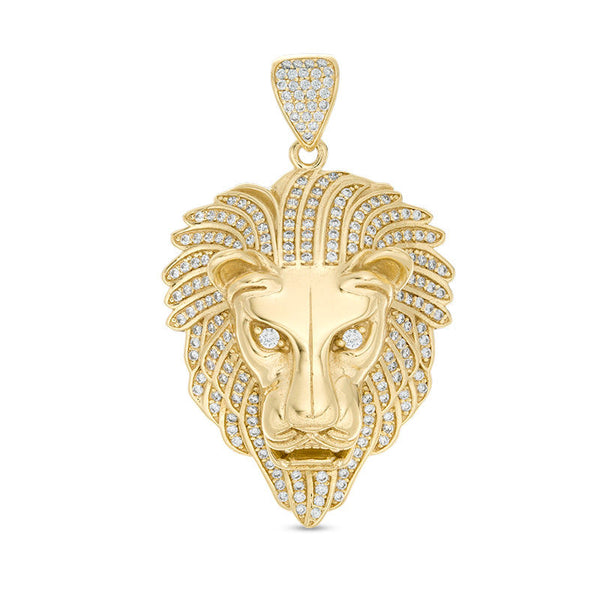Men's Cubic Zirconia Lion Head Necklace Charm in 10K Gold